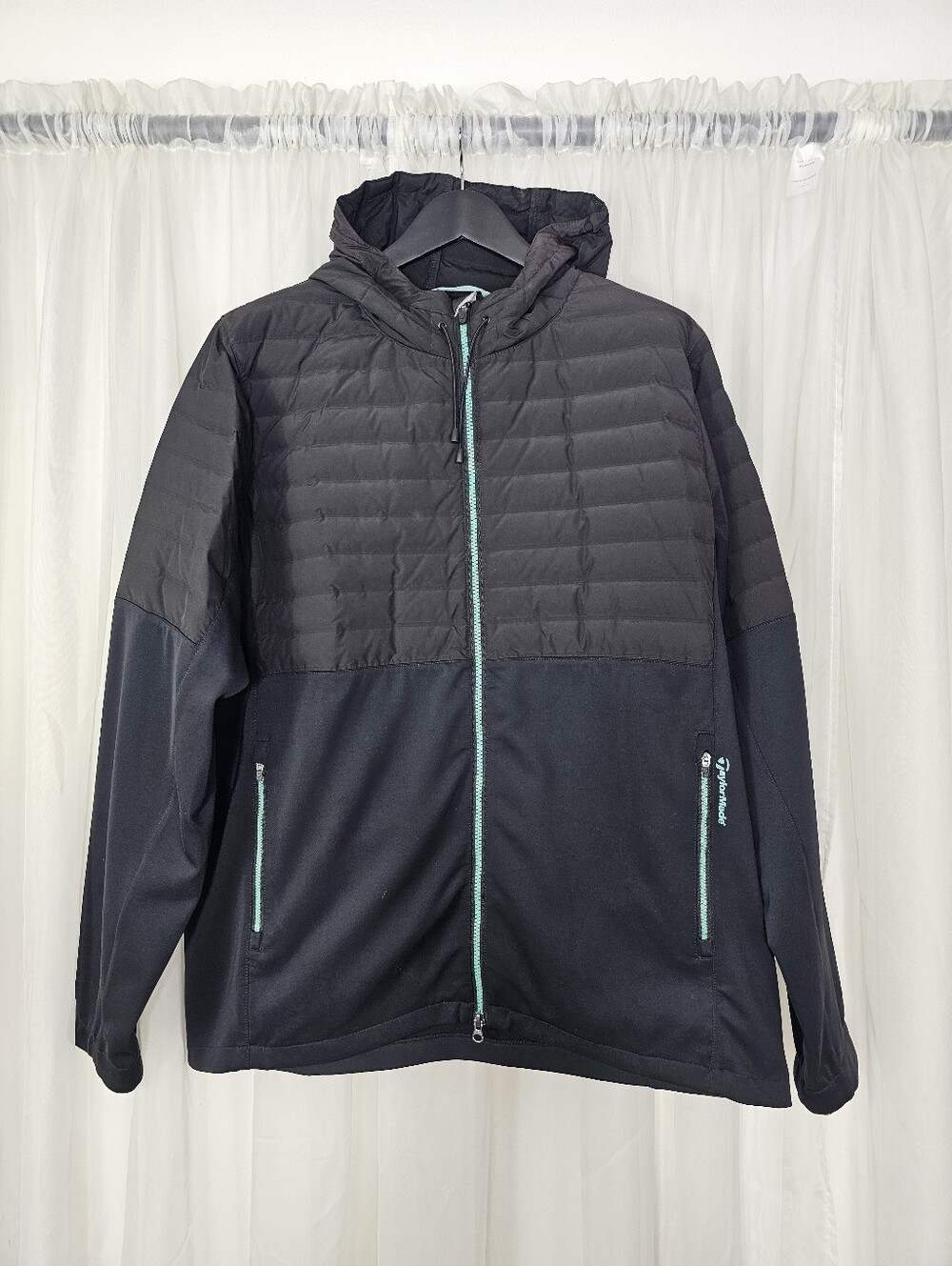 TaylorMade x Zero Restriction Hybrid Down Golf Jacket Puffer Hood Black Mint XXL